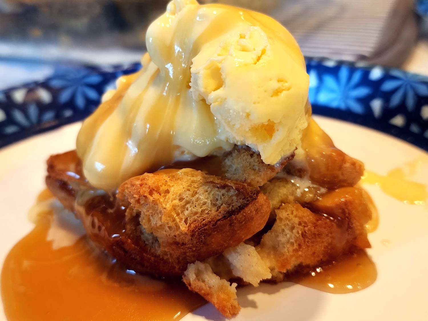 Peach Bread Pudding with Caramel Rum Sauce