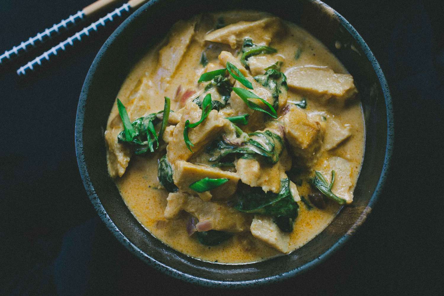 Peanut Sauce Seitan with Spinach