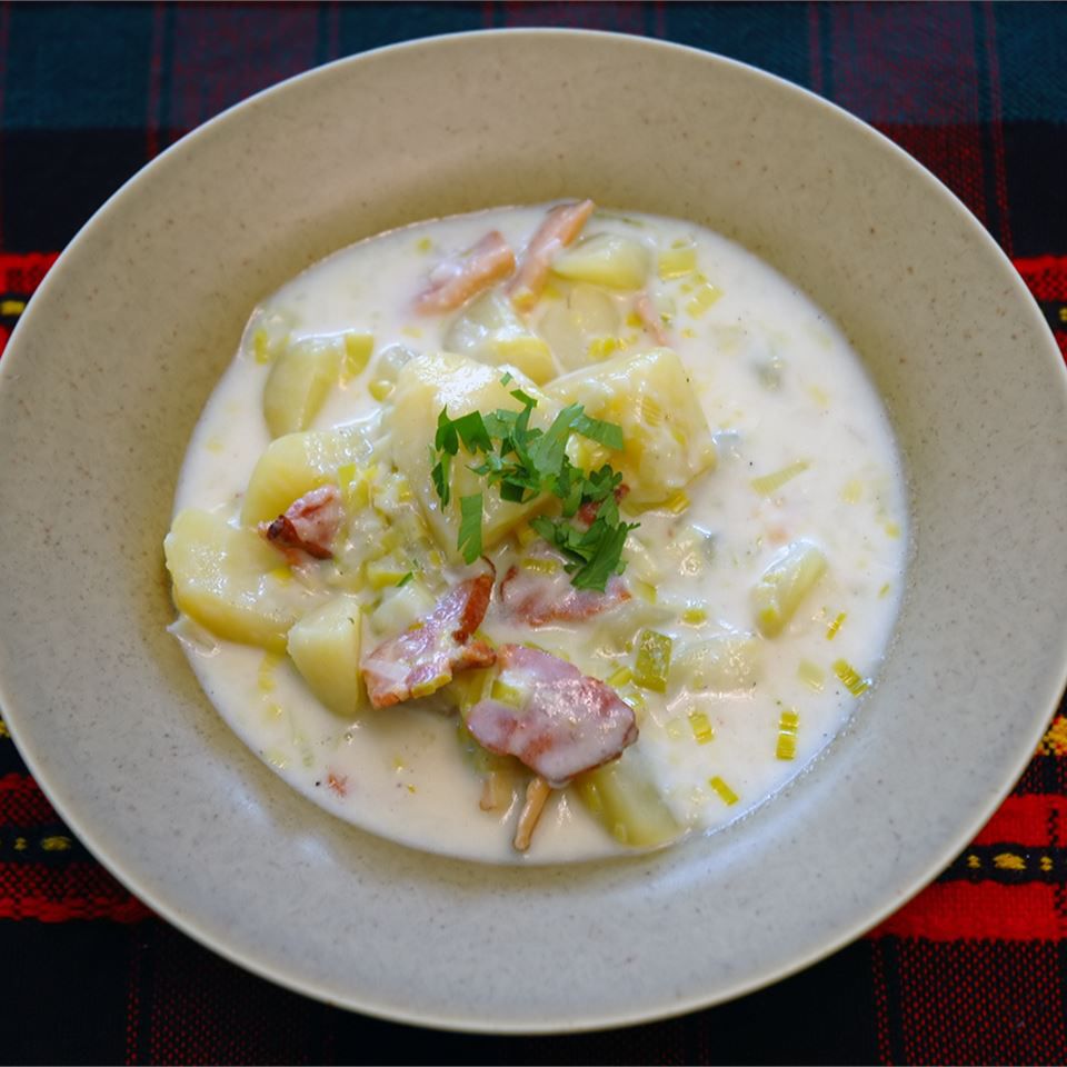 Potato Leek Soup with Crispy Bacon