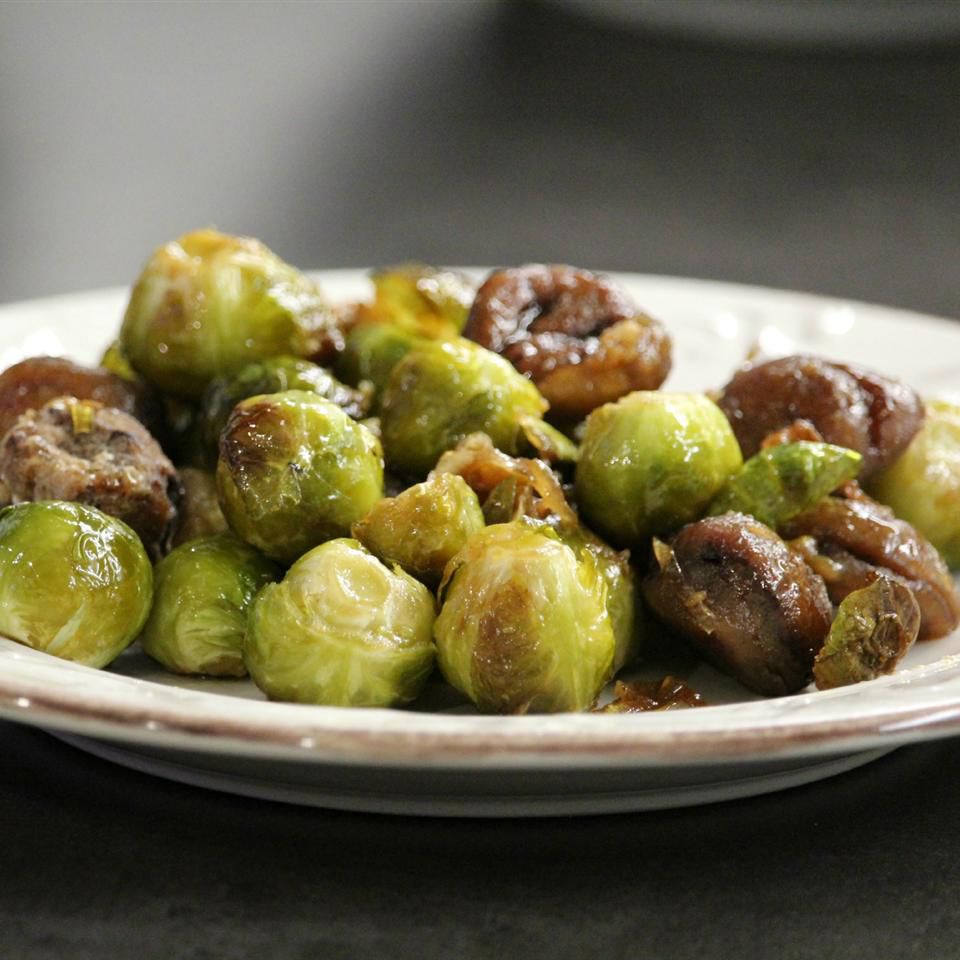 Praline Glazed Chestnuts and Brussels Sprouts