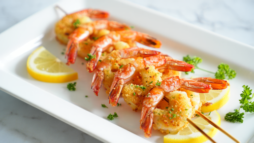 Air Fryer Lemon Pepper Shrimp Skewers