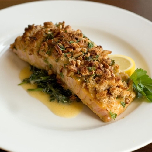 Baked Alaska Salmon with Pecan Crunch Coating