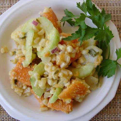 Caribbean Sweet Potato Salad with Peanuts and Corn