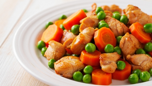 Chicken Thigh Fillets with Carrot and Peas Stir Fry