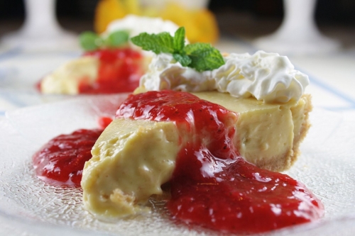 Key Lime Pie with Strawberry Rhubarb Glaze