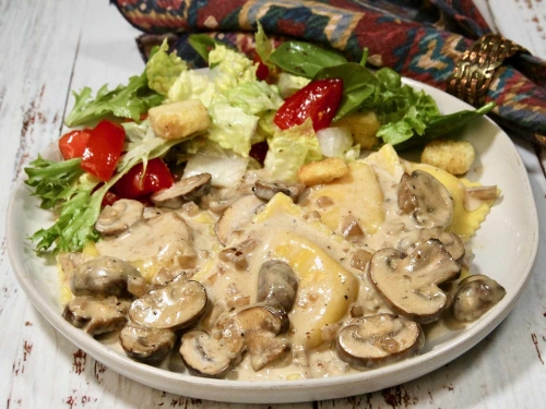 Mushroom Ravioli in Marsala Cream Sauce