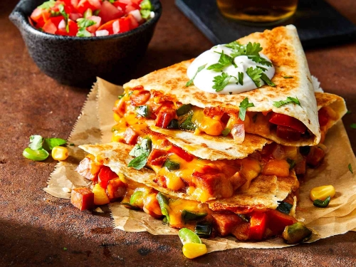 Smoky Andouille and Poblano Quesadillas
