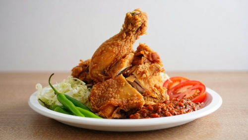 Spicy Ayam Penyet (Indonesian Crushed Chicken)