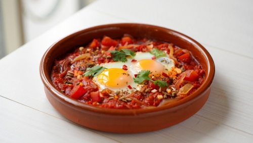 Spicy Tomato Poached Eggs