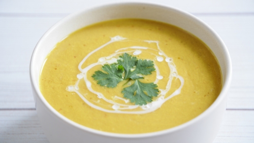 Warm Curried Cauliflower Soup with Coconut Milk