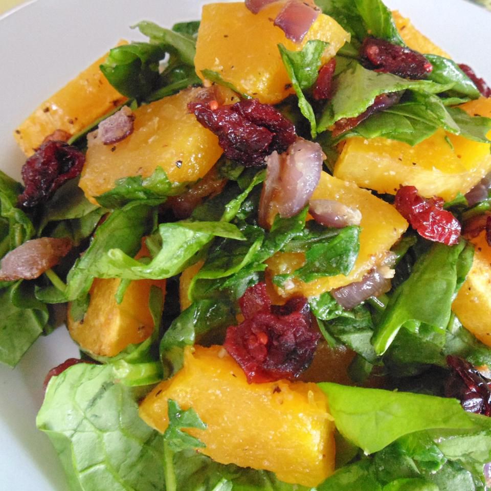 Roasted Butternut Squash with Spinach and Cranberries