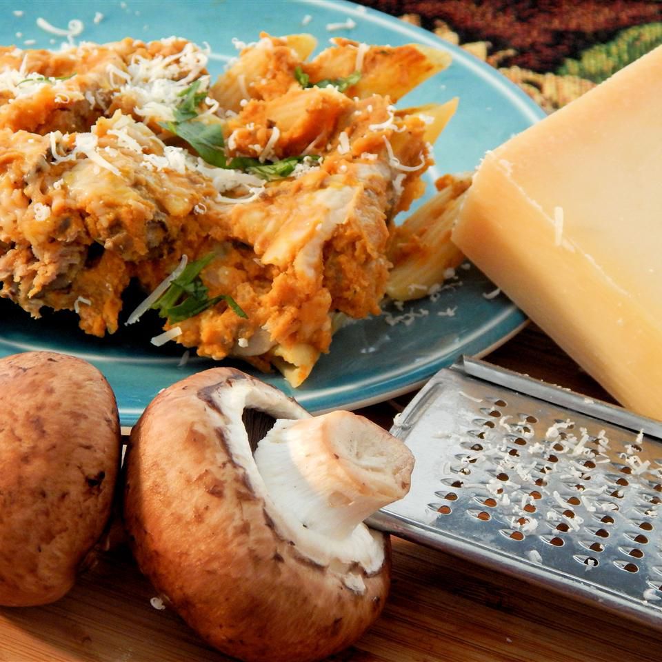 Sausage and Mushroom Penne with Pumpkin Sauce