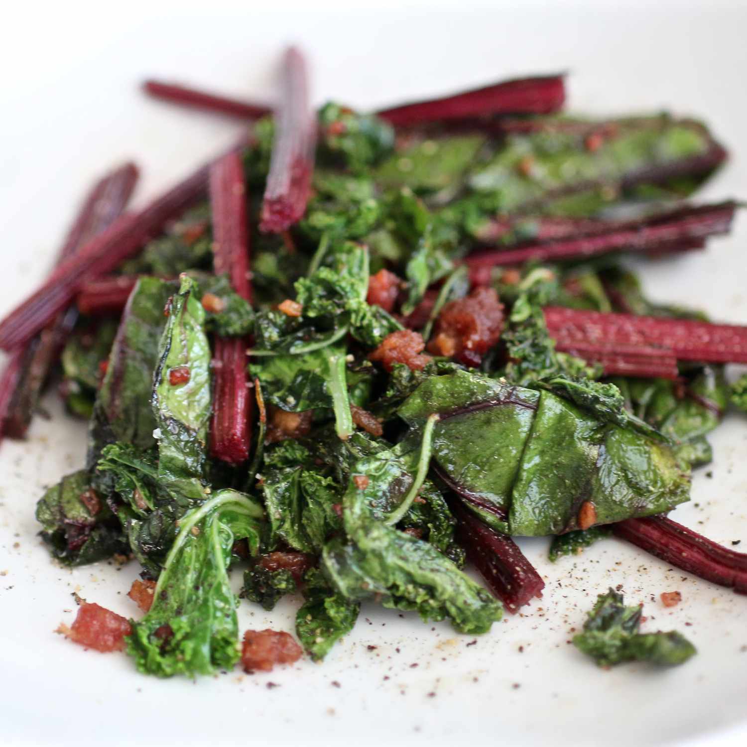 Sautéed Beet Greens and Kale with Bacon and Garlic