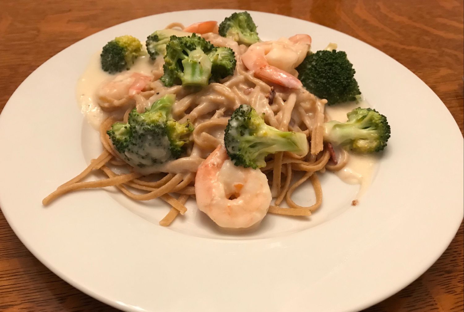 Shrimp and Broccoli Alfredo with Yogurt Sauce