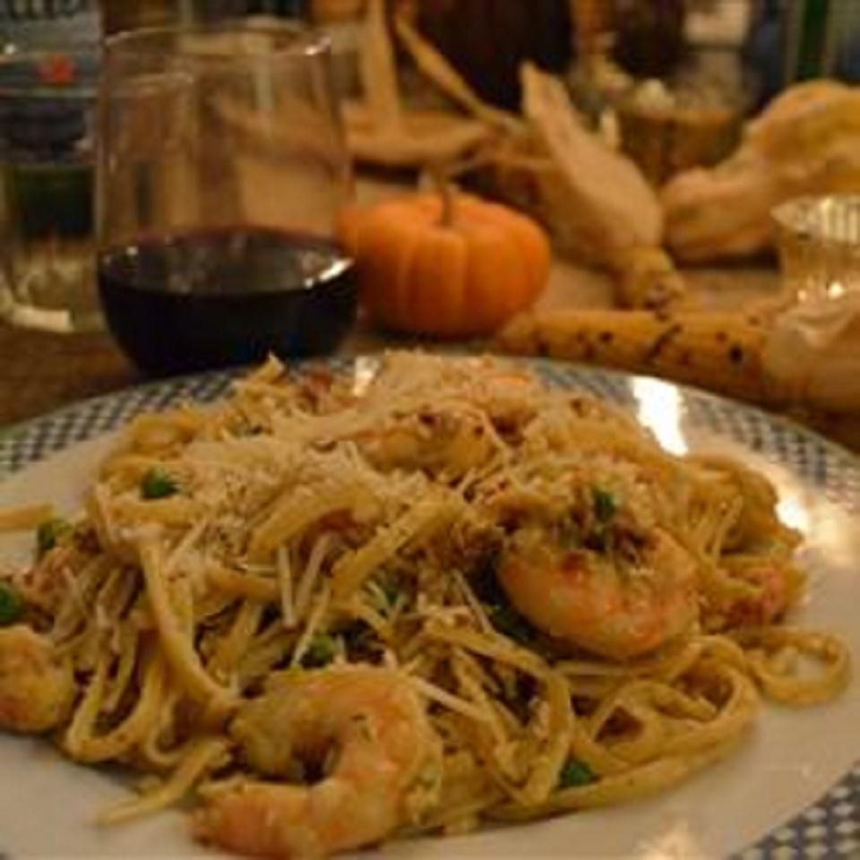 Shrimp and Langostino Lobster Linguine with Pesto Cream Sauce