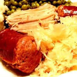 Slow Cooker Pork Roast with Kielbasa and Sauerkraut