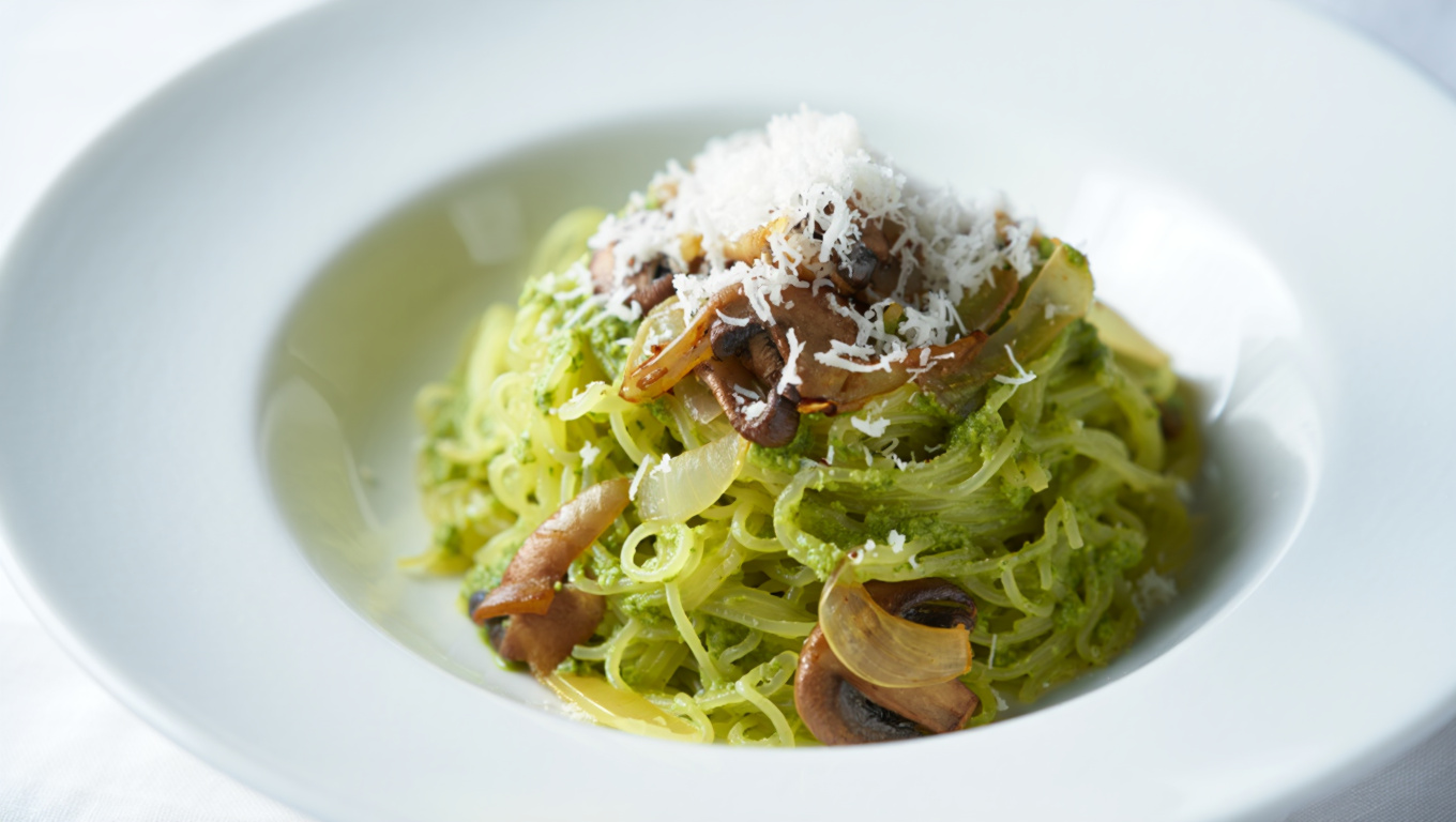 Spaghetti Squash with Pesto and Mushrooms