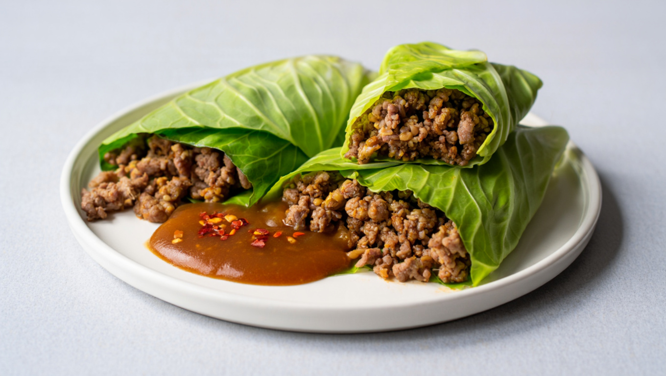 Spicy Beef Cabbage Wraps with Peanut Sauce