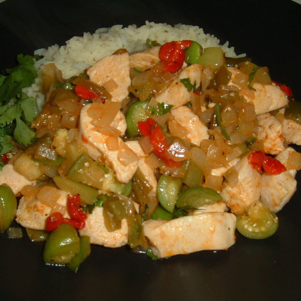 Spicy Chicken with Tomatillos and Poblanos