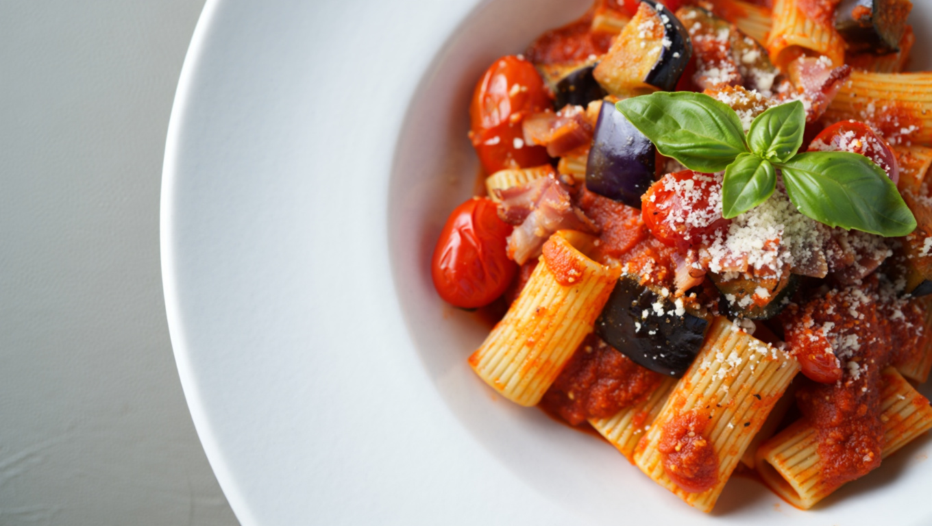 Spicy Eggplant Pasta with Pancetta