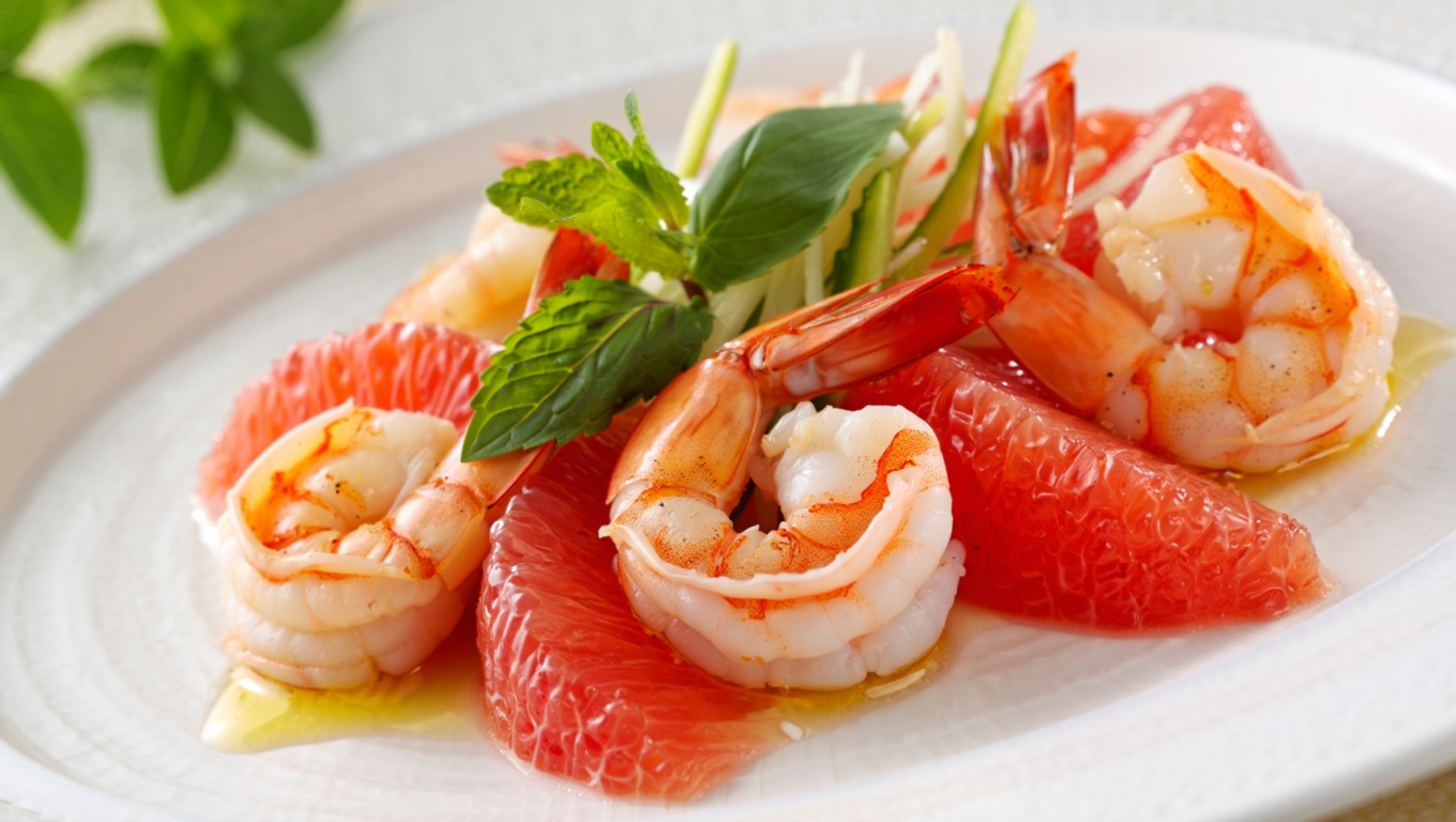 Spicy Grapefruit and Prawns Salad