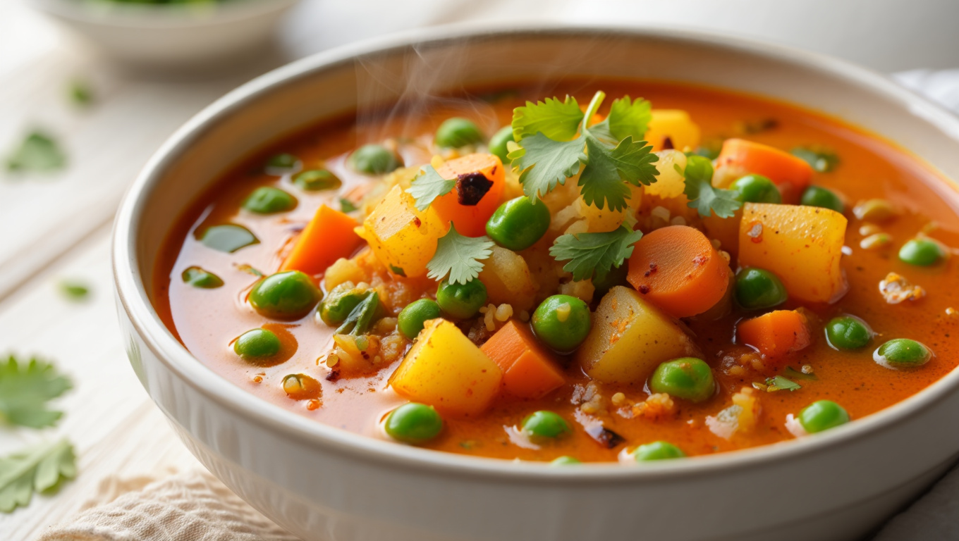 Spicy Potato Pea Carrot Curry