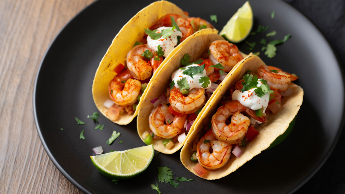 Spicy Shrimp Tacos with Lime Crema