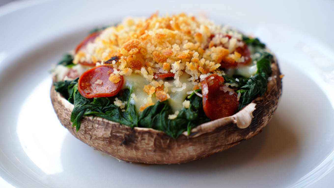Spinach and Pepperoni Stuffed Portobellos