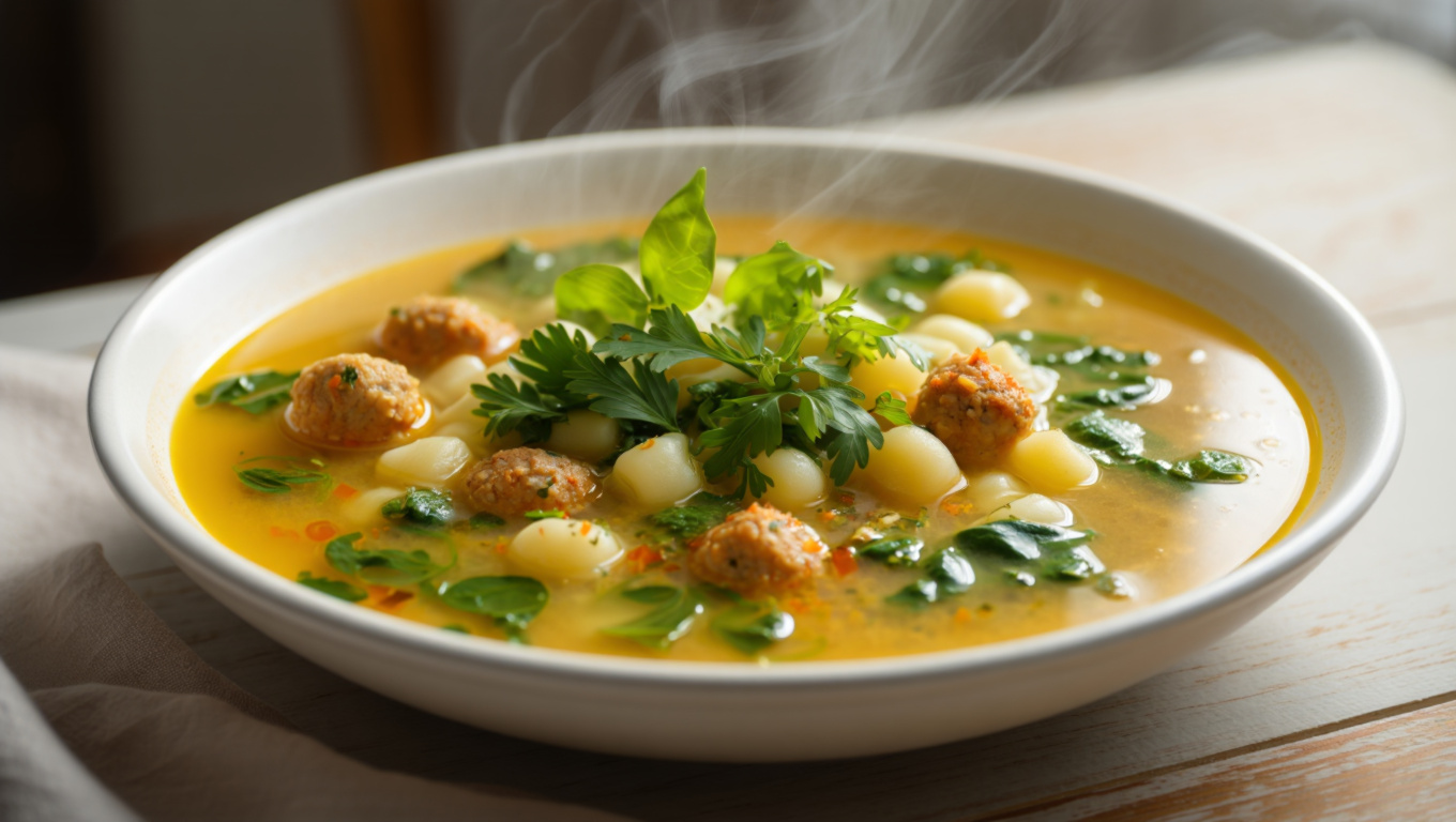 Spinach Gnocchi Meatball Soup