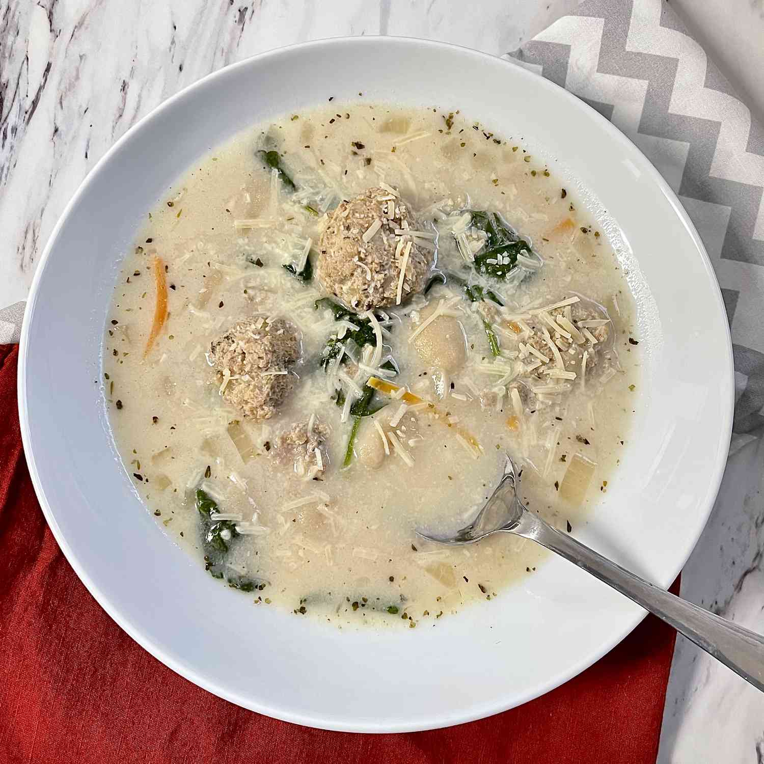 Spinach Gnocchi Meatball Soup