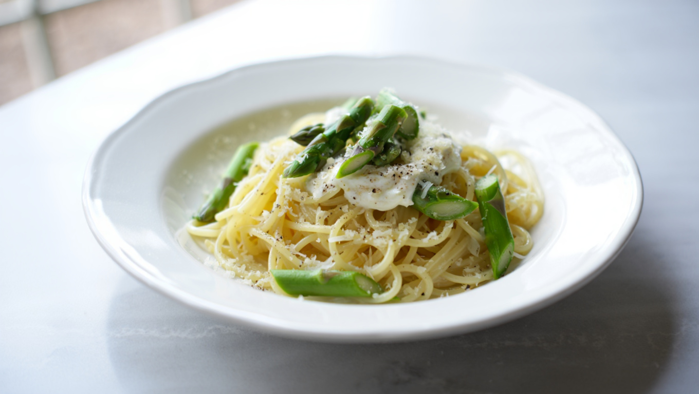Springtime Asparagus Carbonara with Greek Yogurt