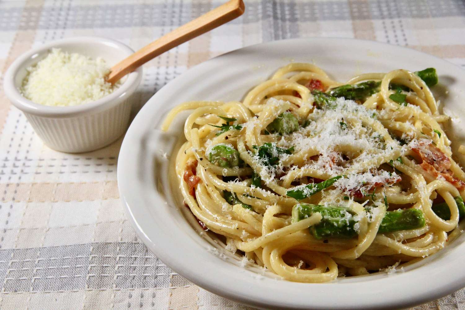 Springtime Asparagus Carbonara with Greek Yogurt