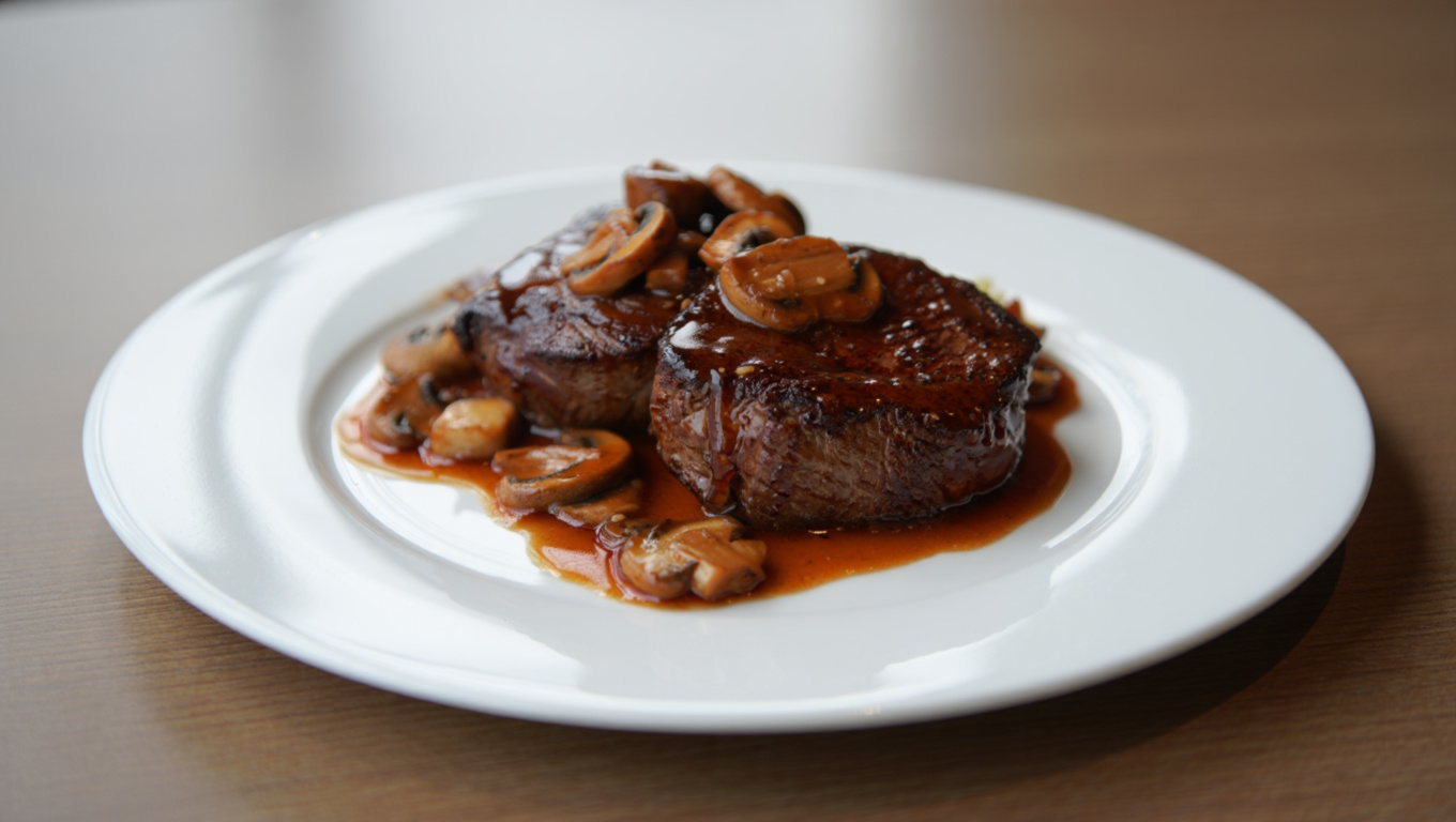 Steak with Red Wine Mushroom Sauce