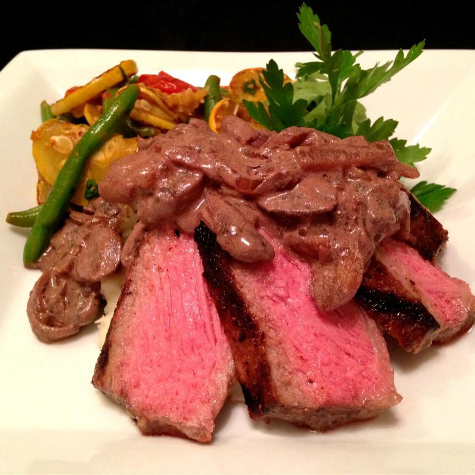 Steak with Red Wine Mushroom Sauce