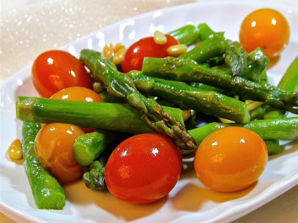 Steamed Asparagus and Grape Tomato Side Dish with Parmesan
