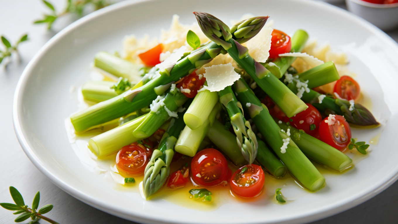 Steamed Asparagus and Grape Tomato Side Dish with Parmesan