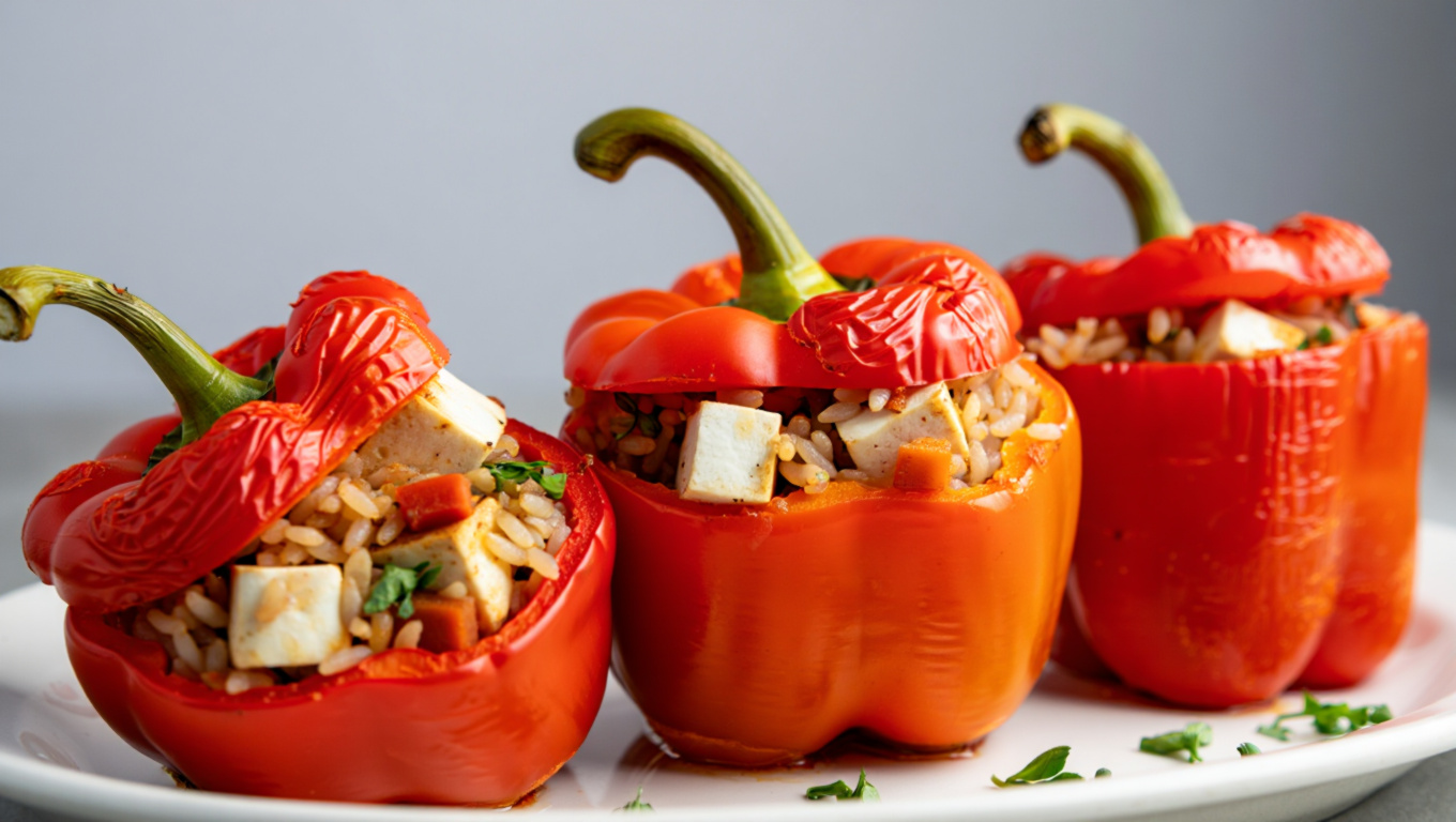 Stuffed Bell Peppers with Tofu and Rice
