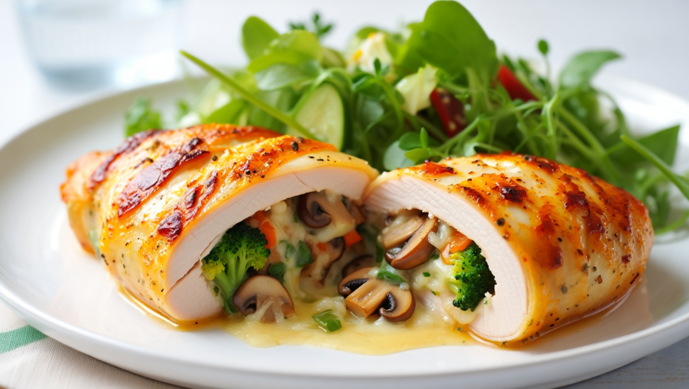 Stuffed Chicken with Mushroom and Broccoli