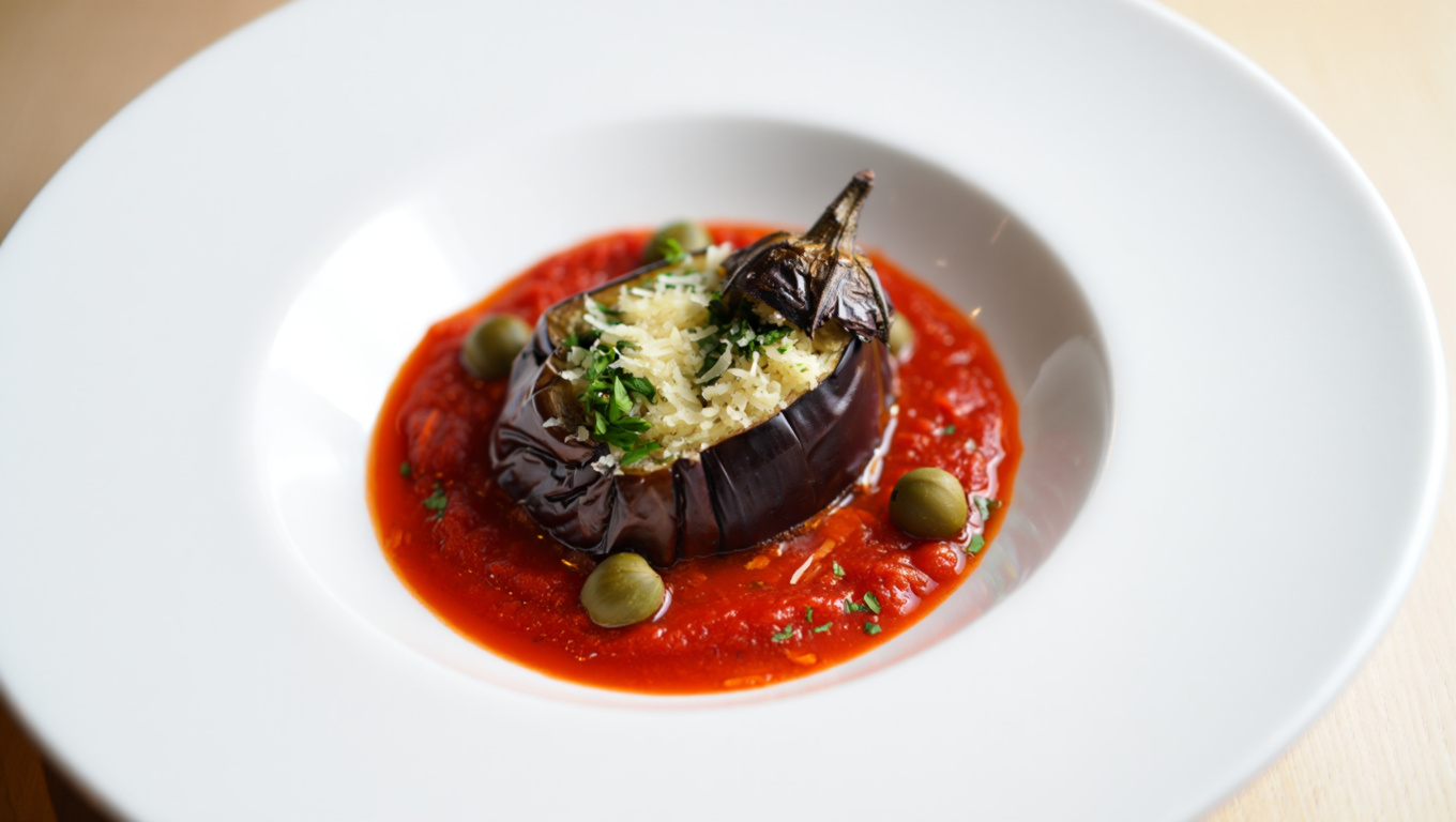 Stuffed Eggplant with Capers and Olives