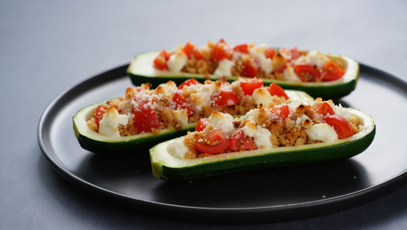 Stuffed Zucchini Boats with Tomatoes and Cheese