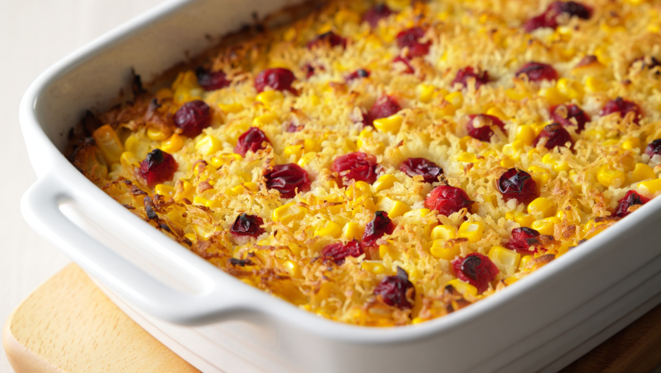 Sweet Corn Kugel with Cranberries