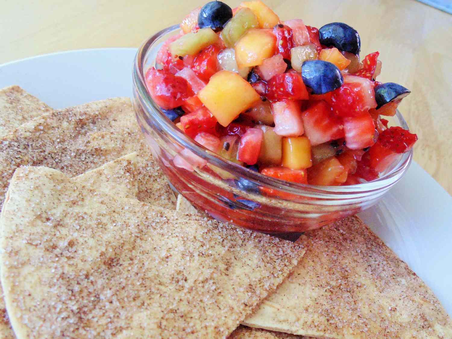 Sweet Fruit Salsa with Cinnamon Chips