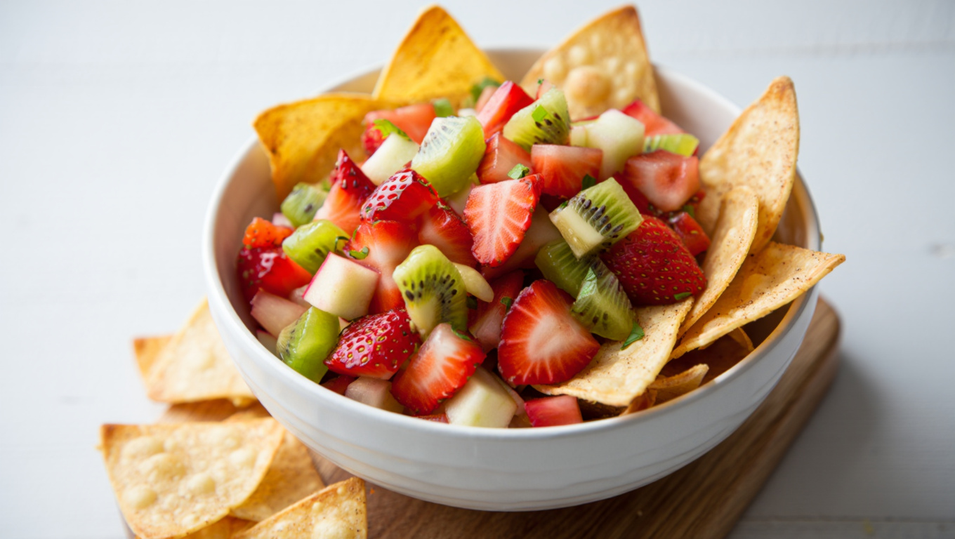Sweet Fruit Salsa with Cinnamon Chips