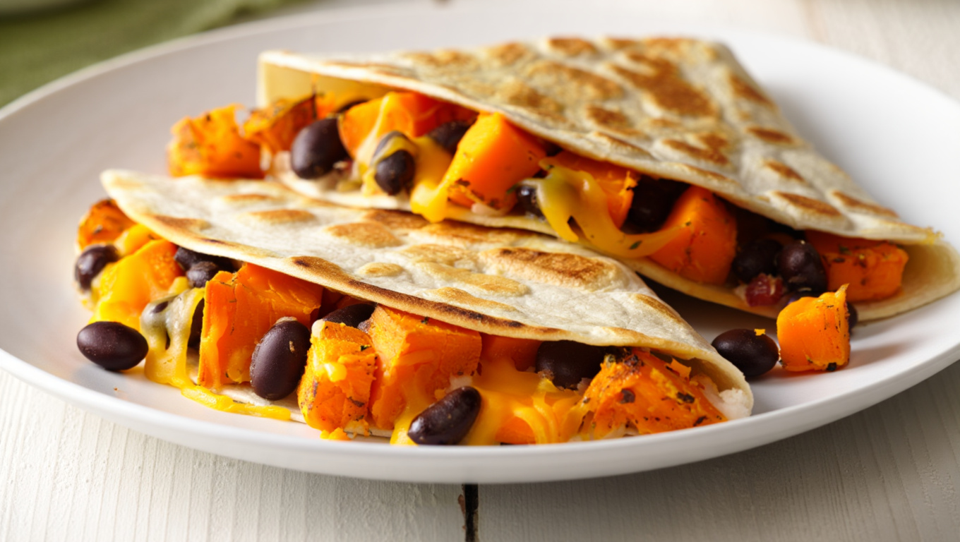 Sweet Potato and Black Bean Quesadillas with Cheddar Cheese