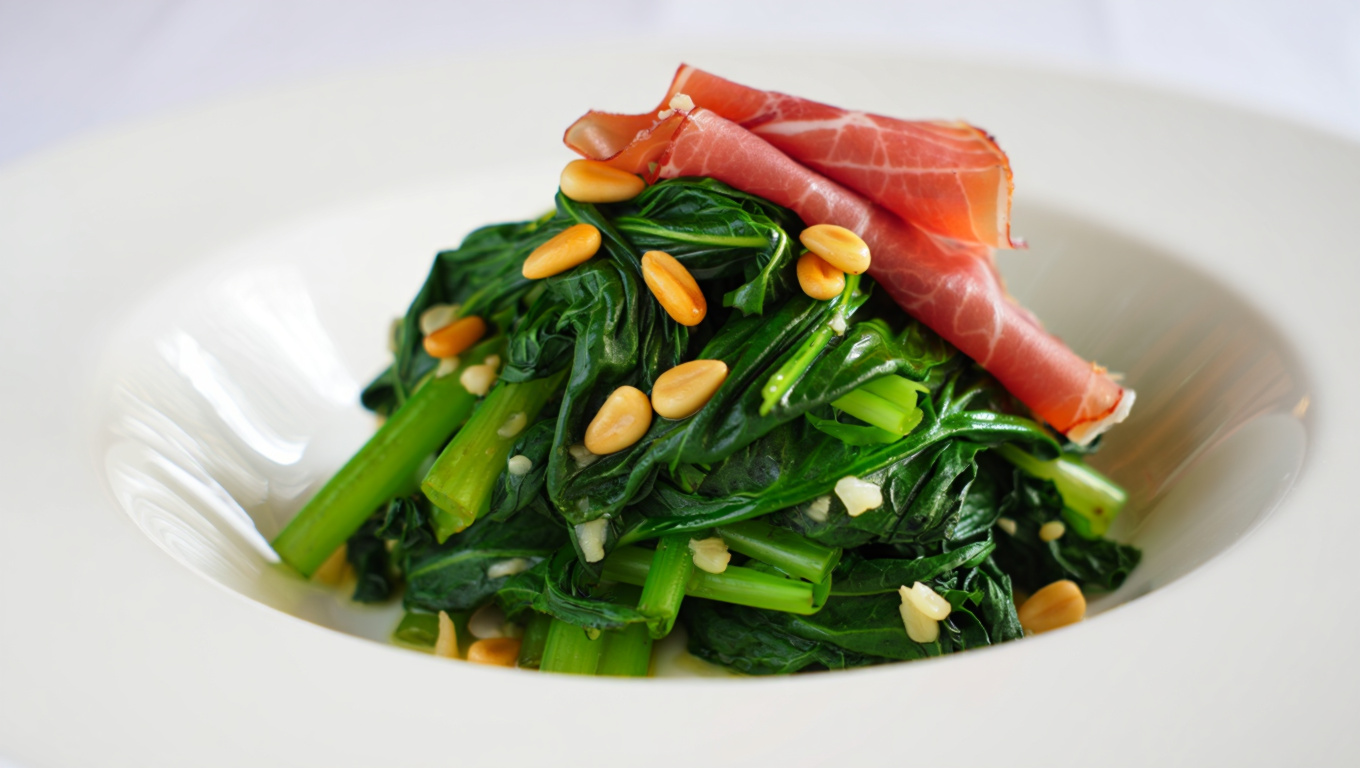 Swiss Chard with Pine Nuts and Prosciutto