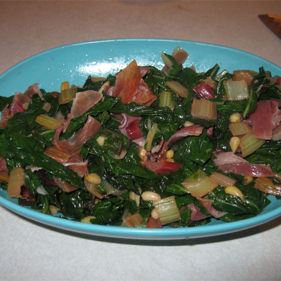 Swiss Chard with Pine Nuts and Prosciutto