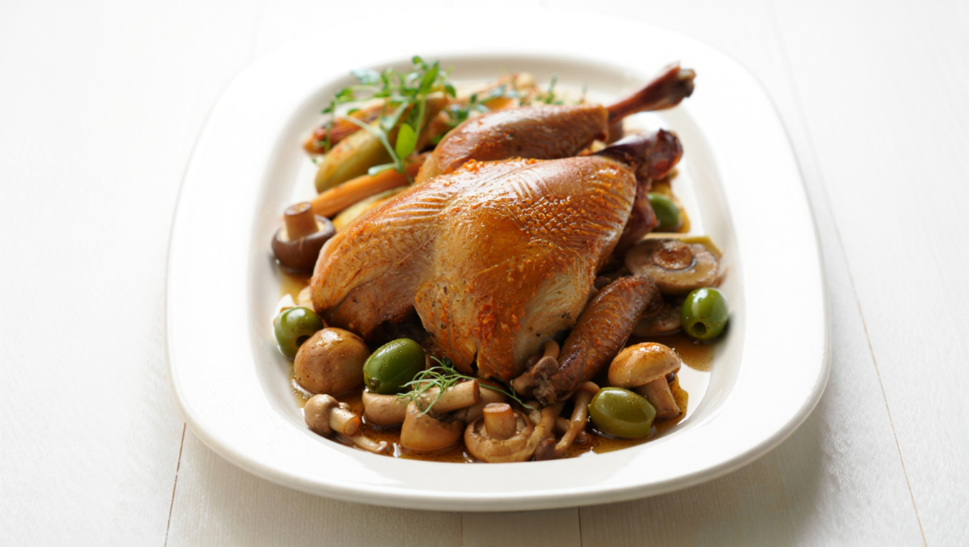 Tender Slow Cooker Pheasant with Mushrooms and Olives