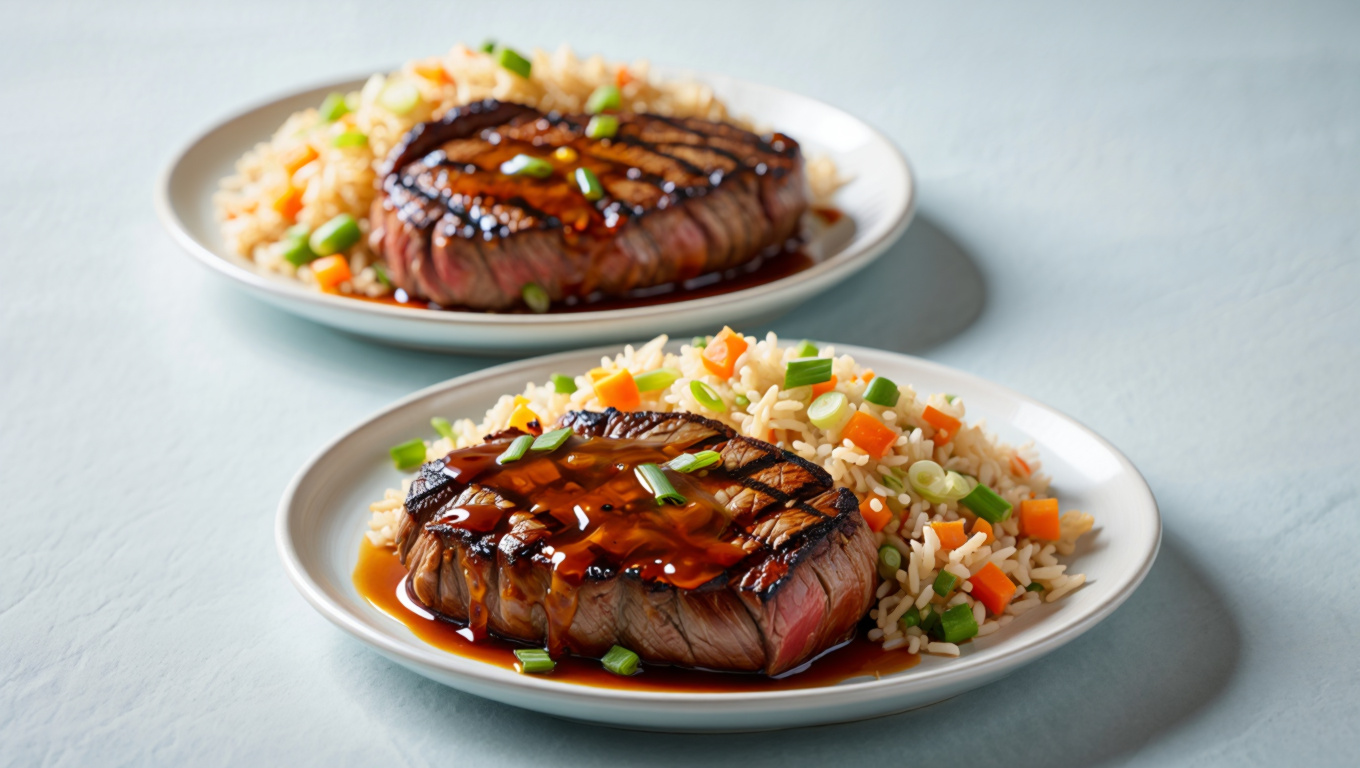 Teriyaki Ribeye Steaks with Veggie Fried Rice