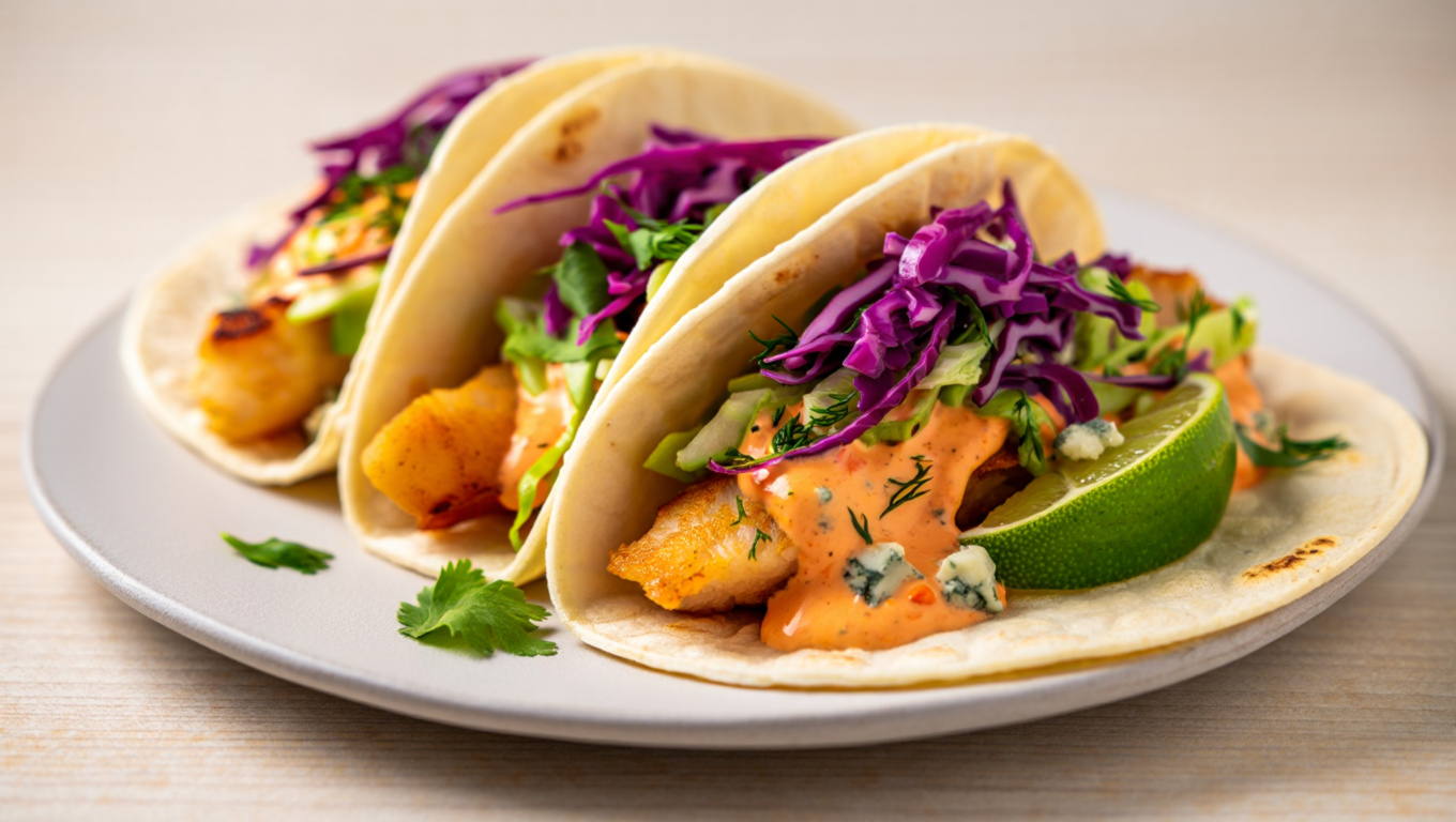 Tilapia Tacos with Blue Cheese Aioli and Slaw