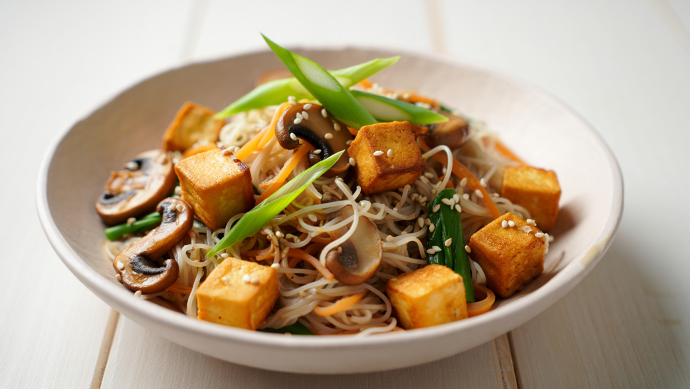 Tofu Mushroom Noodle Stir-Fry
